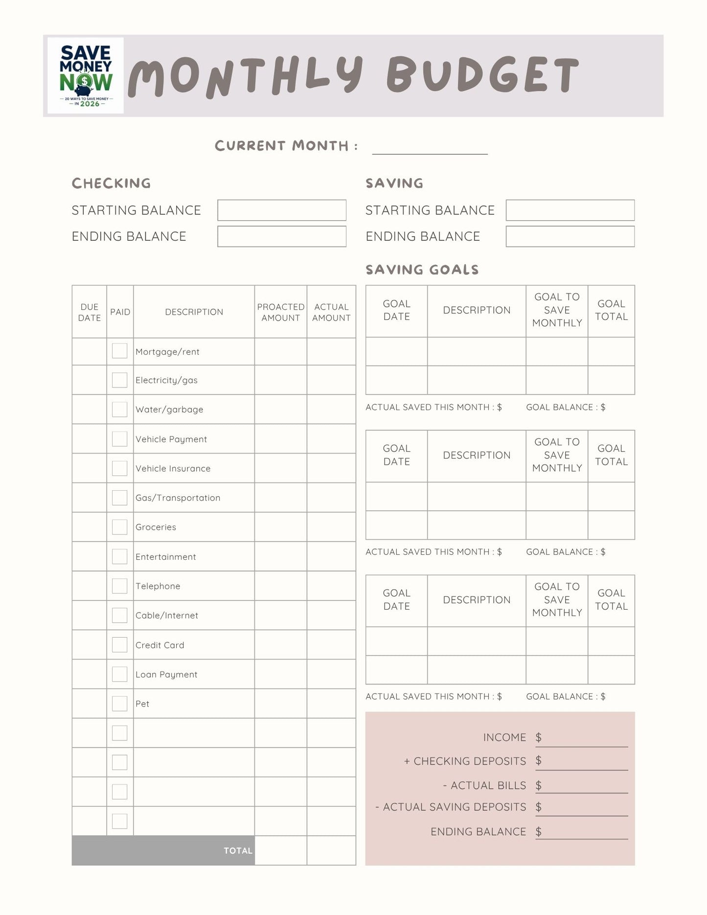 Monthly Budget Template